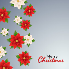 Fototapeta na wymiar Merry Christmas holiday concept, Paper art style of red and white poinsettia plant on gray background