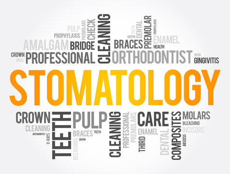 Stomatology word cloud collage, health concept background