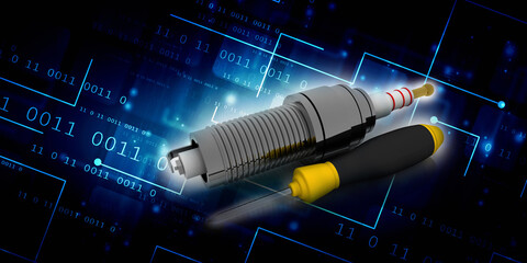 3d rendering technology spark plug with screw driver
 