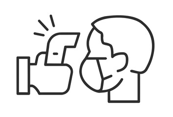 Black flat icon of temperature measurement man in mask