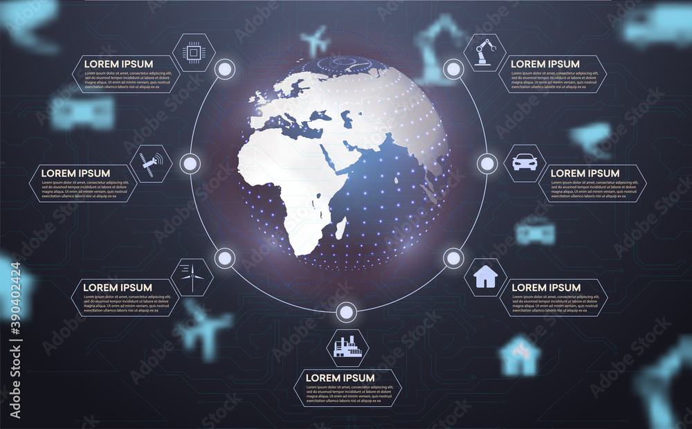 Poster communication technology for internet business. global world network and telecommunication on earth 