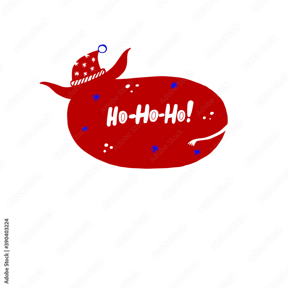 Wall mural New year 2021 symbol red Bull with hat and text Ho ho ho! on the white background