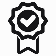 Medal and OK icon. Guarantee illustration. Winner icon. Approval label. Reward. Vector icon.