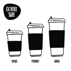 Coffee cups size. Vector set for restaurant.