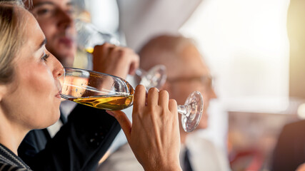 Group of business people drinking champagne during a party. Successul business celebration.
