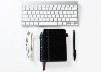 Still life of office workspace with supplies