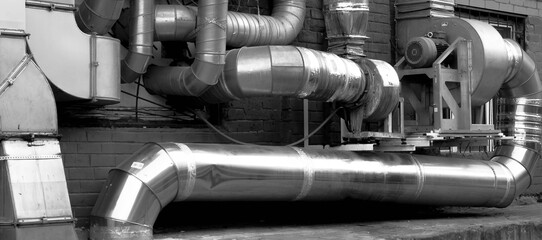 Metal pipes of the ventilation system.
