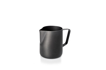 Black milk jug for coffee. Isolated on white background.