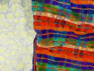 Plaid loincloth Illustrations creates an impressionist style of painting.