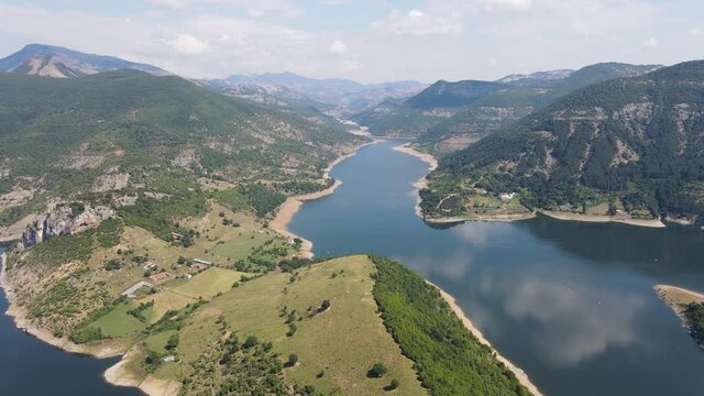Aerial view of Studen Kladenets Reservoir, Kardzhali Region, Bulgaria