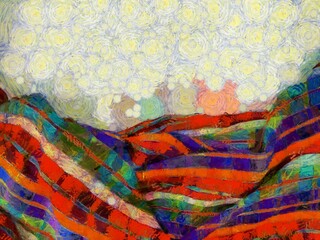 Plaid loincloth Illustrations creates an impressionist style of painting.