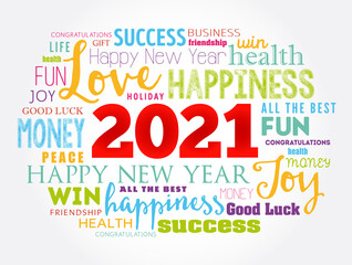 2021 year greeting word cloud collage, Happy New Year celebration greeting card