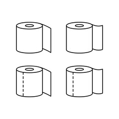 Toilet paper. Linear icons set of toilet roll with and without perforation. Black simple illustration. Contour isolated vector pictogram on white background
