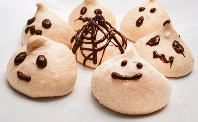 Ghost style meringue. Food for Halloween.