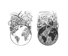 Hand drawn earth ecology icon sketch