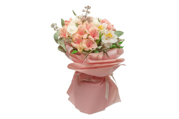 Bouquet of  soft pink flowers in wrapping paper.