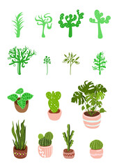 Home plants in pots. Design element set