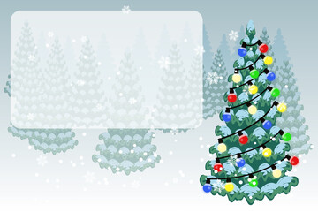 Christmas card - tree in the forest and space for text