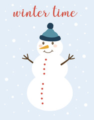 winter card with cute snowman, vector illustration