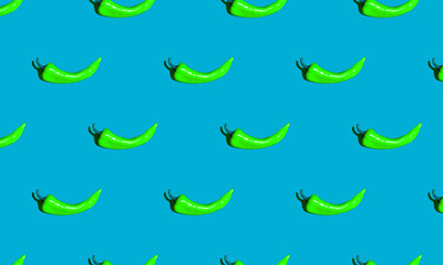 Seamless pattern made with green  pepper over background. Colorful food backdrop. Minimal composition.
