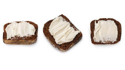 Brown bread and cheese isolated on white background.
