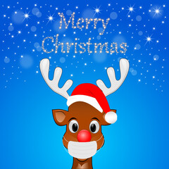Reindeer wishing Merry Christmas with Covid-19 face mask - illustration