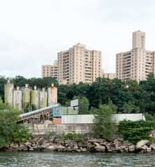 industrial housing and construction equipment from the river