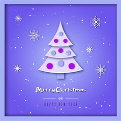 Merry Christmas and Happy new year illustration with christmas tree, fashionable cutout design.