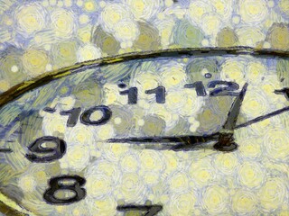 White wall clock Illustrations creates an impressionist style of painting.