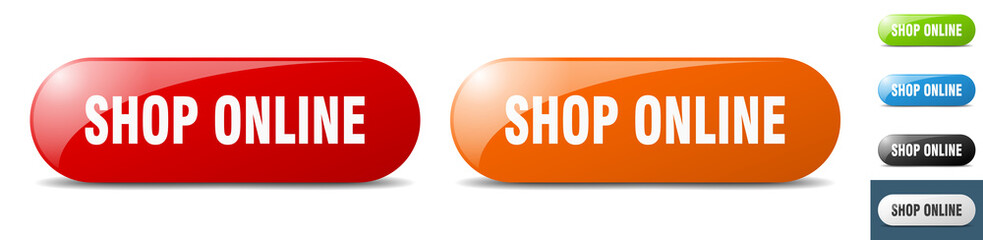 shop online button. key. sign. push button set