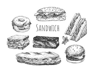 Hand drawn sketch sandwiches set