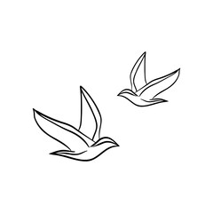 Simple cartoon two birds icon. Solid black silhouette and line art outline. Minimal logo design element, vector illustration. Vector illustration