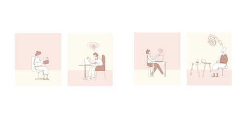 Online stress therapy scene. Color vector flat.