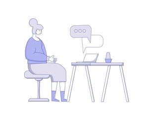 Online stress therapy scene. Color vector flat.