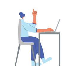 Fototapeta premium Man work with laptop. Vector flat design.