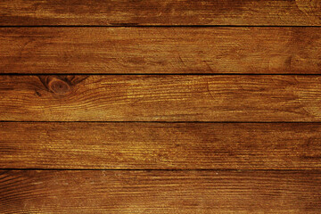 Fototapeta premium Vintage brown wood background texture with knots and nail holes. Old painted wood wall. Brown abstract background. Vintage wooden dark horizontal boards. Front view with copy space