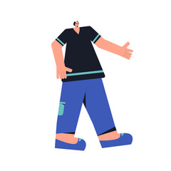 Young man isolated on white background. Caracter in casual clothes stabding and pointing with his hand. Vector illustrator.