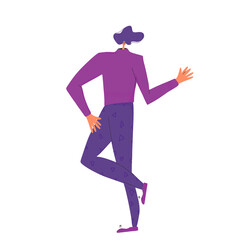 Dancing man. Male character wearing in casual clothes dancing isolated on a white background. Person jumping and have fun. Vector flat illustration.
