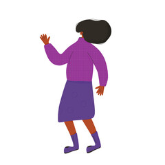 Woman. Female character wearing in casual clothes dancing isolated on a white background. Person jumping and have fun. Vector color flat illustration.