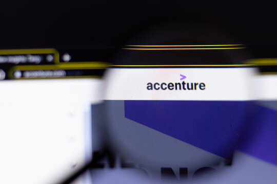 Saint-Petersburg, Russia - 18 February 2020: Accenture company website page logo on laptop display. Screen with icon, Illustrative Editorial