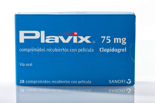 A box of Plavix from Sanofi brand isolated on white