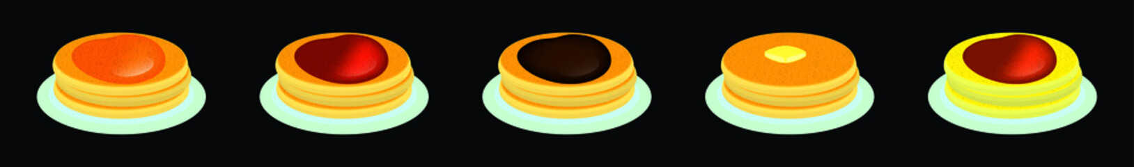 set of pancakes. cartoon design template with various models. vector illustration isolated on black background