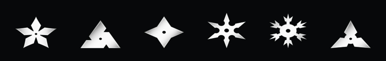 set of ninja star cartoon icon design template with various models. vector illustration isolated on black background