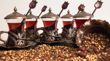 Ottoman teacups with traditional ornaments.