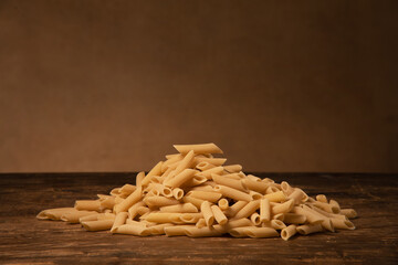 Italian Pasta. High quality photo, on a wooden ancient table