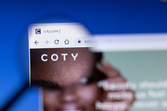 Saint-Petersburg, Russia - 18 February 2020: Coty inc company website page logo on laptop display. Screen with icon, Illustrative Editorial