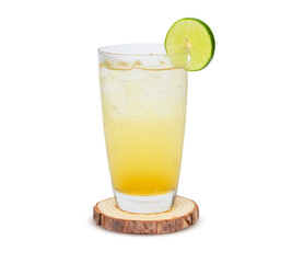 Lemon juice with honey Healthy drinking water on wood isolated on the white background. clipping path.