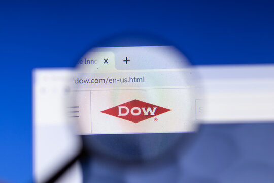 Saint-Petersburg, Russia - 18 February 2020: Dow Chemical company website page logo on laptop display. Screen with icon, Illustrative Editorial