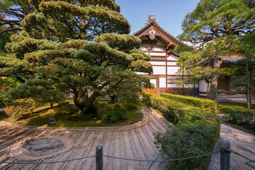 Japanese dry sand zen garden at Ginkaku-ji, also known as a Jisho-ji, during the autumn season in...