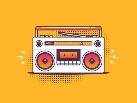 Retro boombox cassette tape player in pop art style vector illustration